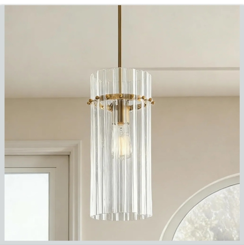 Fluted Finial Glass Pendant Light - Brass Finish